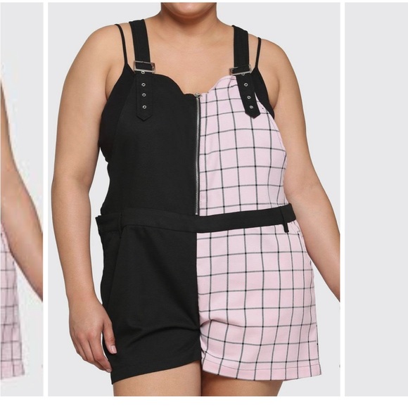 Hoot topic overall short shortfalls plaid spilt grid size large NEW - Picture 1 of 5